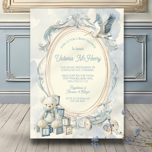Toile de Jouy frame baby shower Invitation