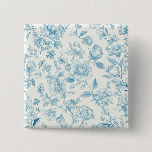 Toile de jouy French Chinoiseries Peonies Floral 15 Cm Square Badge