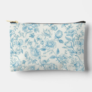 Toile de jouy French Chinoiseries Peonies Floral Accessory Pouch