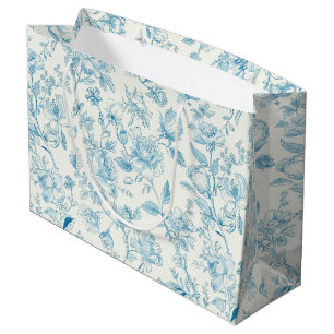 Toile de jouy French Chinoiseries Peonies Floral Large Gift Bag