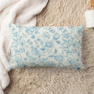 Toile de jouy French Chinoiseries Peonies Floral Lumbar Cushion