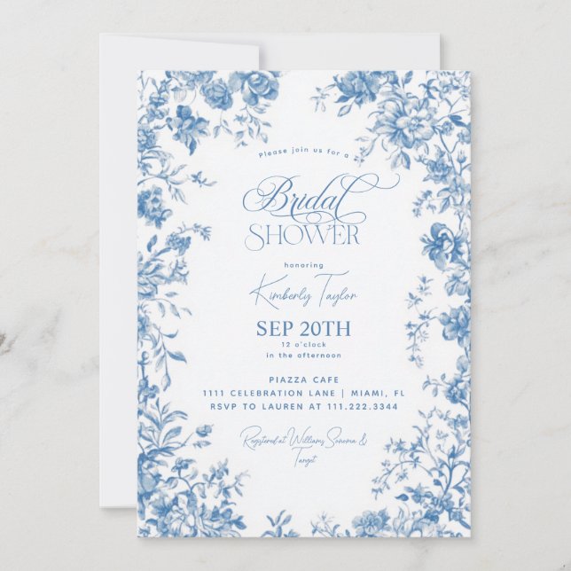 Toile De Jouy French Floral Bridal Invitation (Front)