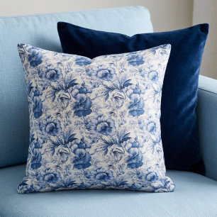 Toile de Jouy. French toile. Blue. Elegant. Cushion