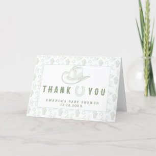 Toile De Jouy Green Cowboy Baby Shower Thank you Card