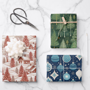 Toile de Jouy Holiday Patterns Wrapping Paper Sheet