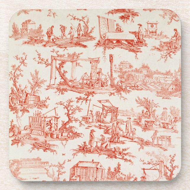Toile de Jouy, illustrating the processes of manuf Coaster (Front)