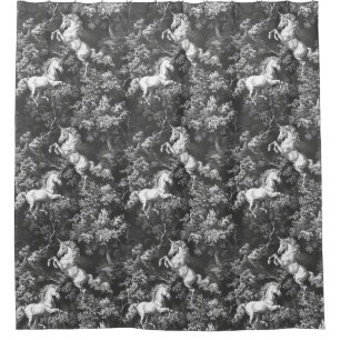 Toile De Jouy Monochrome Unicorns Shower Curtain