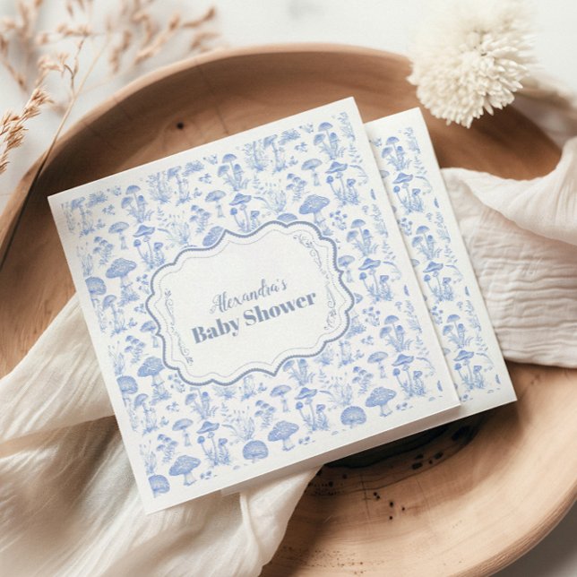 Toile De Jouy Mushrooms Woodland  Baby Shower Napkin (Creator Uploaded)