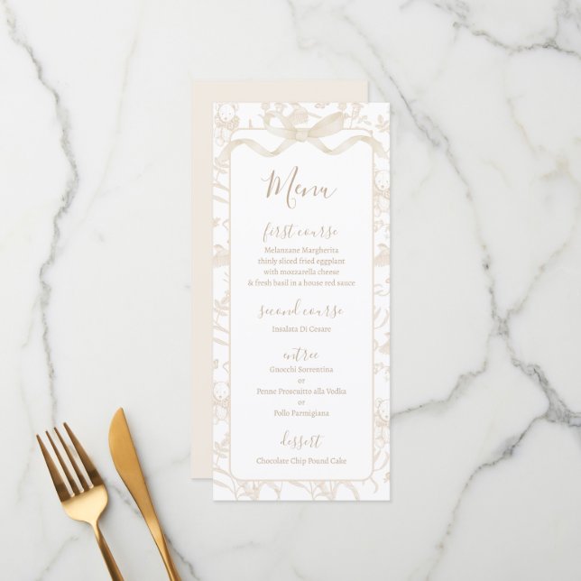 Toile de jouy Neutral Baby Shower Menu Card (Front/Back In Situ)