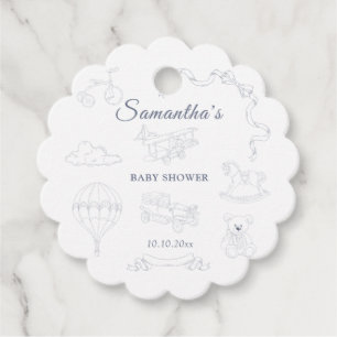Toile de Jouy Nursery Baby Shower Favour Tags