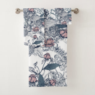 Toile-De-Jouy Pattern Bath Towel Set