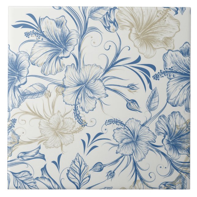 Toile-De-Jouy Pattern  Ceramic Tile (Front)