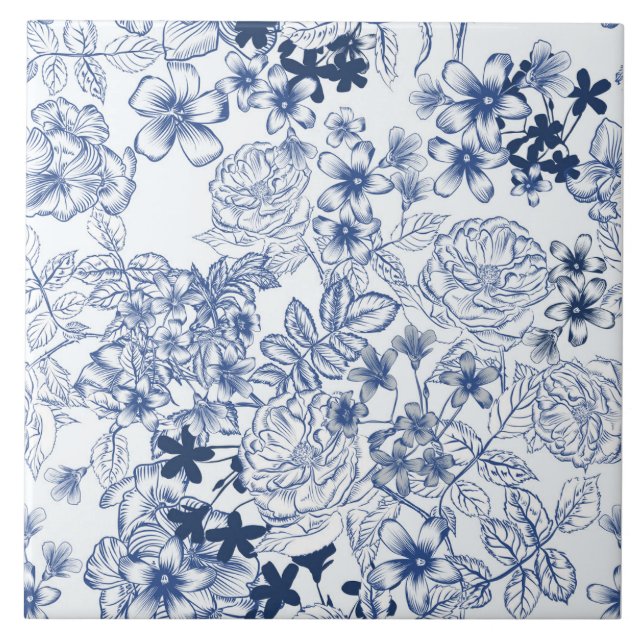 Toile-De-Jouy Pattern  Ceramic Tile (Front)