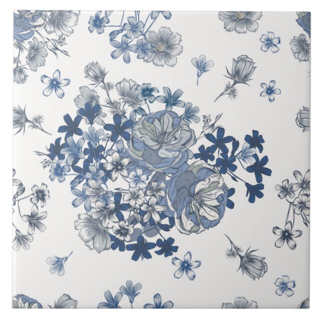 Toile-De-Jouy Pattern  Ceramic Tile (Front)