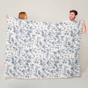 Toile De Jouy Pattern Fleece Blanket