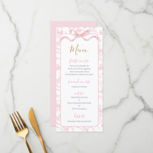 Toile de jouy Pink Baby Shower Girl Menu Card