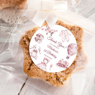 Toile De Jouy Pink Birthday Party Classic Round Sticker