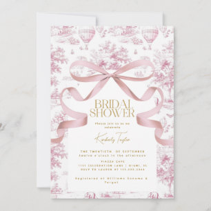Toile De Jouy Pink Bow Bridal Shower Invitation
