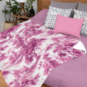 Toile De Jouy Pink French Cottage Elegant Fleece Blanket