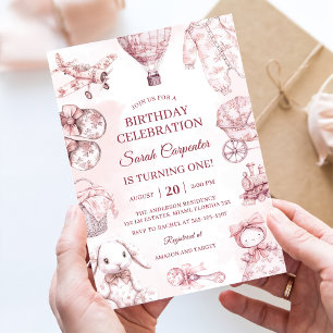 Toile De Jouy Pink Girl Birthday Party Invitation