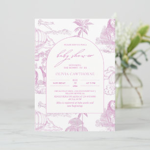Toile De Jouy Pink Safari Baby Shower Invitation