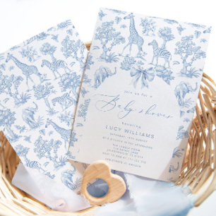 Toile de Jouy Safari animals Baby shower Invitation