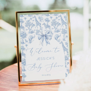 Toile de Jouy Safari animals Baby shower Welcome Poster