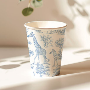 Toile de Jouy Safari animals blue Baby shower Paper Cups