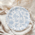 Toile de Jouy Safari animals blue Baby shower Paper Plate<br><div class="desc">Toile de Jouy Safari animals blue Baby shower Paper Plates 
Matching items available.</div>