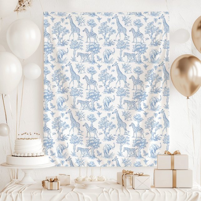 Toile de Jouy Safari animals blue baby shower Tapestry (Creator Uploaded)
