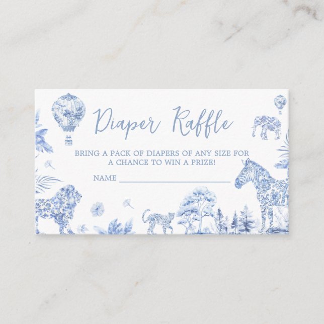 Toile De Jouy Safari Animals Diaper Raffle Enclosure Card (Front)