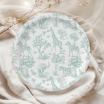 Toile de Jouy Safari animals green Baby shower Paper Plate<br><div class="desc">Toile de Jouy Safari animals green Baby shower Paper Plates
Matching items available.</div>