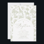 Toile de Jouy Safari animals Green Boy Baptism Invitation<br><div class="desc">Toile de Jouy Safari animals Green Boy Baptism Invitation 
Matching items available.</div>