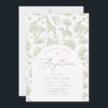 Toile de Jouy Safari animals Green Boy Baptism Invitation<br><div class="desc">Toile de Jouy Safari animals Green Boy Baptism Invitation 
Matching items available.</div>