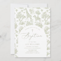 Toile de Jouy Safari animals Green Boy Baptism