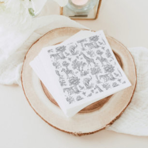 Toile de Jouy Safari animals grey Baby shower Napkin