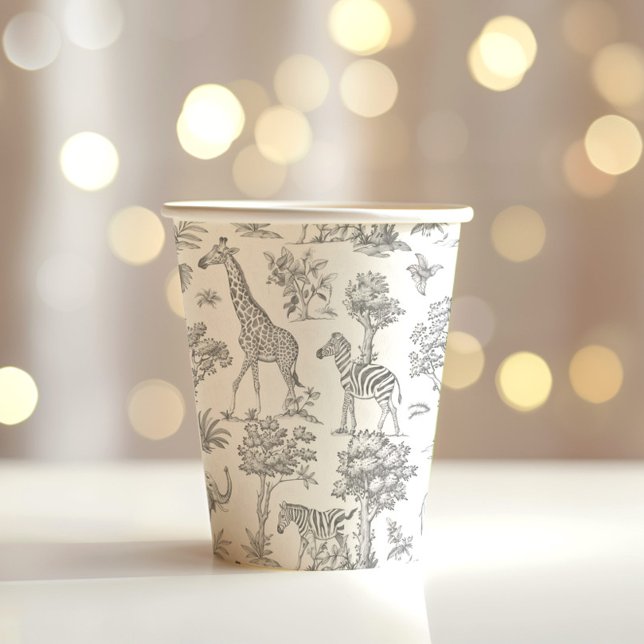 Toile de Jouy Safari animals grey Baby shower Paper Cups (Creator Uploaded)