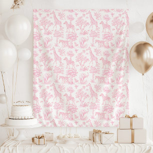 Toile de Jouy Safari animals pink baby shower Tapestry