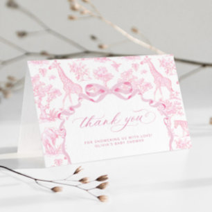 Toile de Jouy Safari animals Pink Baby shower Thank You Card