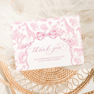 Toile de Jouy Safari animals Pink Baby shower Thank You Card