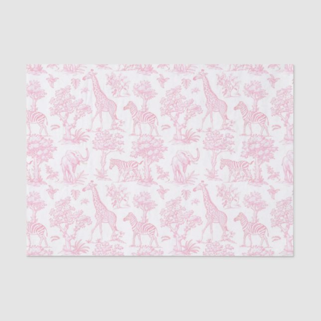 Toile de Jouy Safari animals pink elegant cute Tissue Paper (Front)
