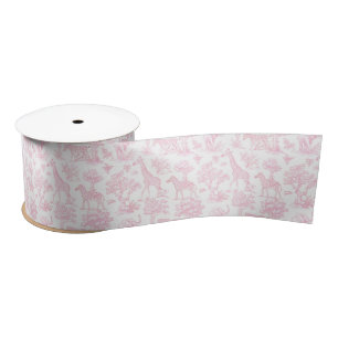 Toile de Jouy Safari animals pink elegant Satin Ribbon