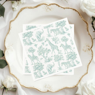 Toile de Jouy Safari animals Sage Baby shower Napkin