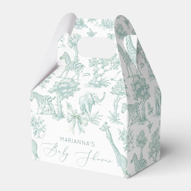 Toile de Jouy Safari animals sage green  pastel Favour Box (Front Side)