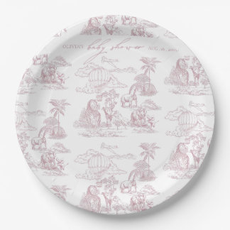 Toile De Jouy Safari Baby Girl Shower Paper Plate