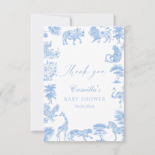 Toile De Jouy Safari Baby Shower Thank You Card (Front)