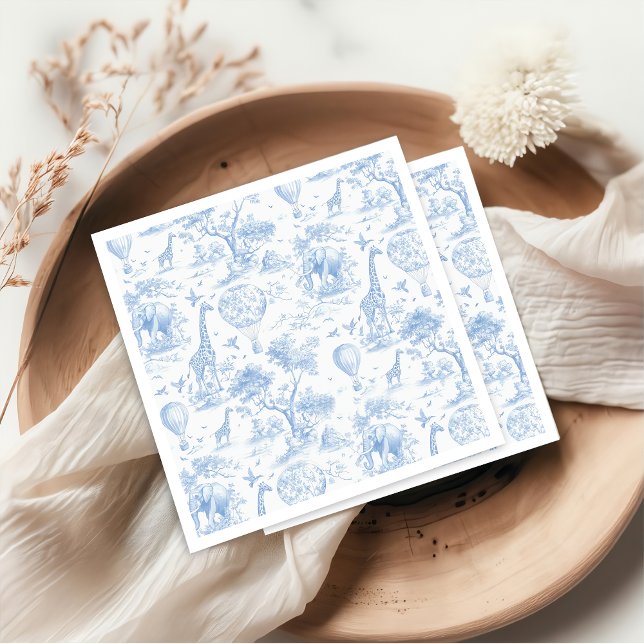 Toile de Jouy Safari Blue Baby Shower Napkins (Creator Uploaded)