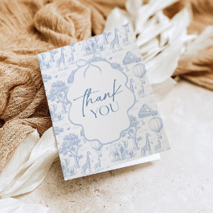Toile De Jouy Safari Blue Baby Shower Thank You Invitation