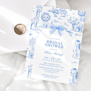 Toile De Jouy Safari Blue Bow Boy Baby Shower Invitation
