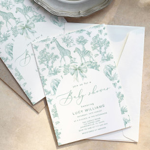 Toile de Jouy Safari green Baby shower Invitation